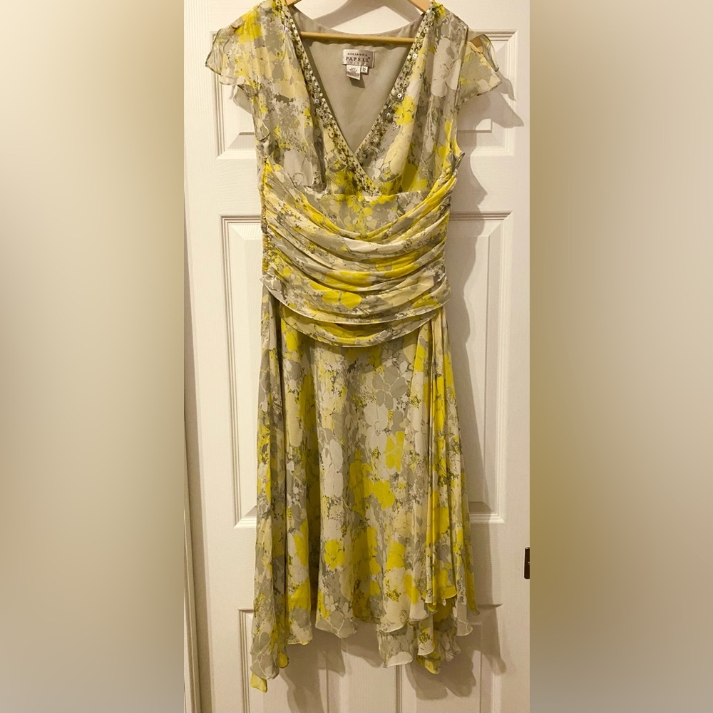 Adrianna Papell Yellow and Gray Ruched Dress